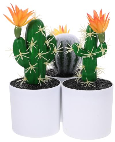 ABOOFAN Cactus Artificiels en Plastique Pots Décorations de Bureau sans Arrosage Gain de Temps Lot de 3 Décoration Intérieure Maison Bureau