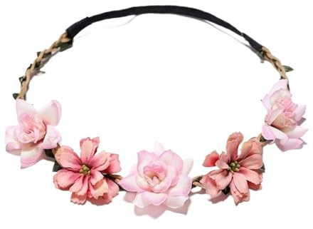 Blomkrona blomkrans 1 st kvinnor rosa ros flickor girlang huvudbonad med justerbart band brud bröllopstillbehör för sommar, bröllop (typ 1-rosa)