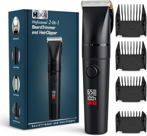 HSKAI 2-in-1 Cordless Beard Trimmer and Hair Clippers for Men