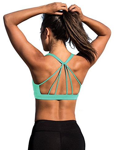 icyzone Strappy Sports Bra Women Light Support Yoga Bra with Pads | Removable Pads, Scoop Neck, Crisscross Back Padded Bra for Low Impact Yoga Workout