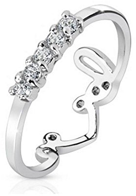 Bungsa Mittelring Krone mit Zirkonia Kristallen 2 Designs Zehenring silber für Damen (Zehring Fussschmuck Fussring Toe-Ring Nail Ring Mittelring Nagelring biegbar verstellbar)