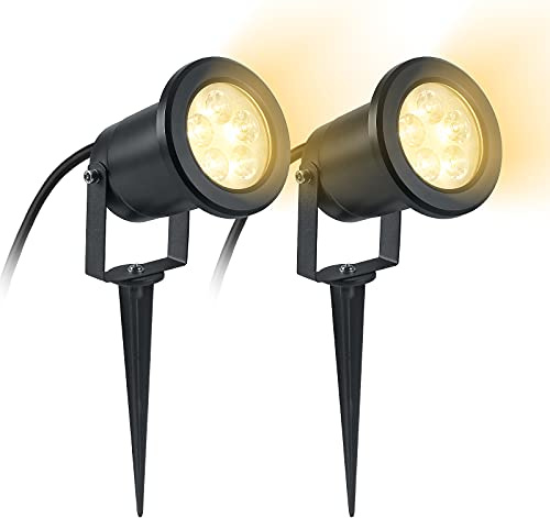 NAIZY 2 Stück 3W Warmweiß LED Gartenleuchte mit Erdspieß, Rasen Licht, Matt-Schwarz, wasserdicht IP65 - für den Außenbereich Garten Teich Landschaft mit ohne Stecker (2 * 3W Warmweiß)