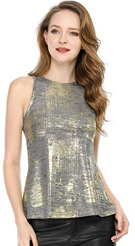 Allegra K Damen Pailletten Oberteil Metallic Glitzer Ärmellos Club Party Camisole Tank-Tops