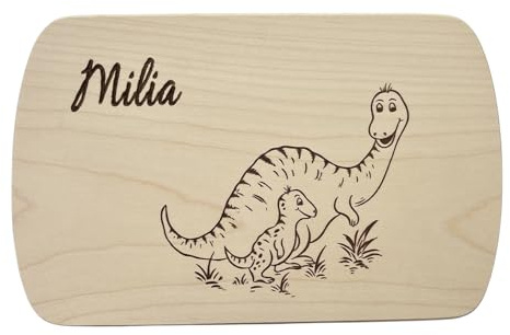 Frühstücksbrettchen Dionsaurier Dino aus Naturholz – Holzbrett mit Dinomotiv – Personalisierbar mit Namen & Gravur – für Kinder & Erwachsene