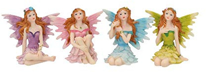 Glen Whispers Fairy Figurines Set of 4 6.5cm – Mini Fairy Garden Ornaments, Hand-Painted Fantasy Decorations