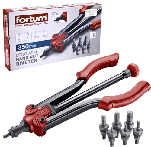 Fortum Hand-Nietmutternzange für Gewindenieten I Nietmutter-Zange für M3-M12 Nietmuttern aus Alu, Messing, Stahl & Edelstahl I 35cm lange, kraftvolle Nietzange mit Schnellspann-Mechanismus