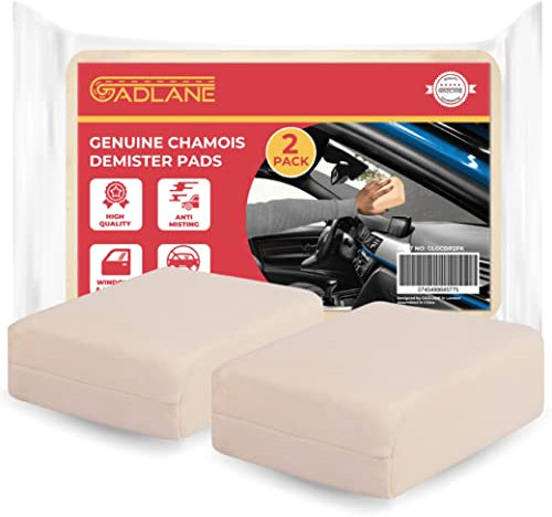 GADLANE Genuine Chamois Leather Pads - 2 Pack Absorbent Chamois Leathers for Cars - Dual Purpose Demister Pad for Car Windscreen, Mirrors, Window - No Smear Chamois Leather Sponge Fog Remover (2 Pack)