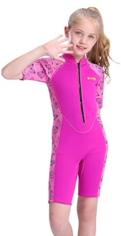 Goldfin Kids Wetsuits for Boys Girls, 2mm Toddler Shorty Wetsuit Youth Neoprene Suit Front Zip Keep Warm for Water Aerobics Diving Surfing Swimming