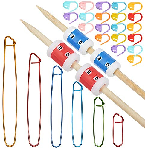 Syhood Reihenzähler Stricken Zubehör, Inklusiv 4 Stücke Reihenzähler in Verschiedenen Größen, 20 Stücke Strick Häkel Verschluss Stichmarker und 6 Stücke Sortierte Größe Stichhalter Set