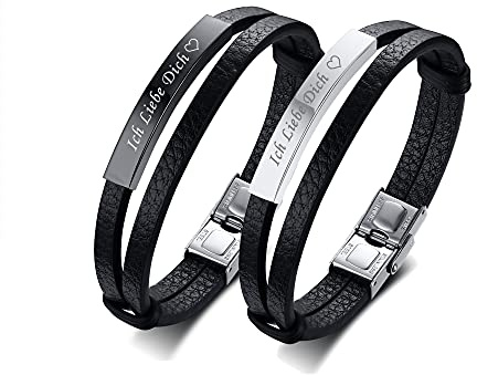 Ich Liebe Dich Vorgraviert Paar Armbänder, Unisex Inspirational Schmuck Doppelschichten PU Leder Armband Sein und Ihr Distanz Matching Set Für Weihnachten Jubiläum Hochzeit Geburtstag Valentinstag