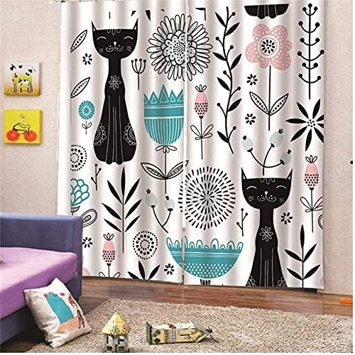 Gardinen mit ösen Schwarze Katze Pflanzen 2er-Set VerdunkelungsVorhang, 3D Printing Shading Vorhänge für Schlafzimmer，100% Polyester Mikrofaser, Gesamtgröße: 150x166CM