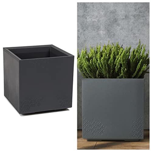 MELTOM Blumenkübel Blumentopf Quadratisch mit Rollen sehr Dekorativ Größe XL/DxH: 39 x 39,4 cm Anthrazit