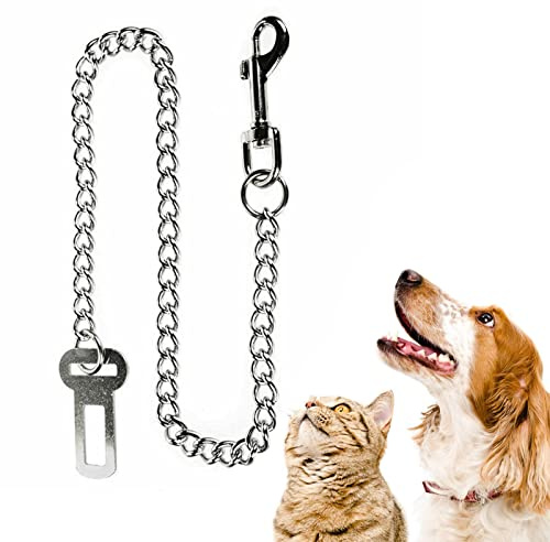 304 rostfritt stål kedja hund säkerhetsbälte hundbälte 60 cm bil hundkoppel säkerhetssele för bil bettbeständig kedja tuggsäkert litet spänne (A)