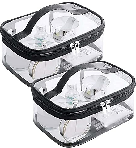 Trousse Maquillage Transparente, 2 Pièce Trousse Toilette, Trousse Voyage, PVC Trousse de Toilette Avion Convient aux Cosmétiques Shampooings Fournitures Bureau