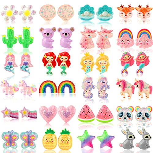 DEVIENG Clip On Ohrringe, hypoallergen, geeignet für Kinder im Alter von 4–12 Jahren, niedliche kleine Ohrclips, Schmuck-Geschenk-Set, Einheitsgröße, Harz, Kein Edelstein