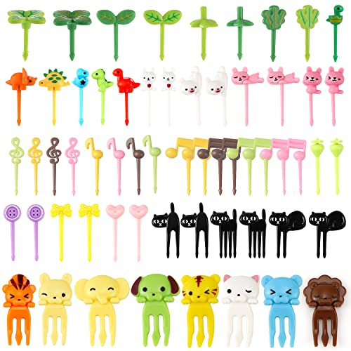 Mini Tenedores de Frutas Niños Plástico Tenedor Palillos de Dientes de en Forma Animales de Dibujos Animados para Postre Bento