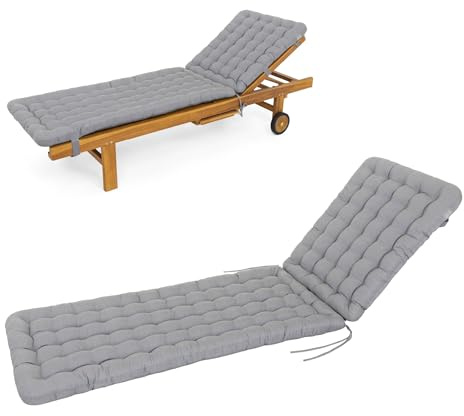HAVE A SEAT Living - Sonnenliege Auflage Luxury | 200x60 cm - Bequeme Gartenliege Auflage, 8 cm Dick - Waschbar bis 95°C, Orthopädisch, Wetterfest - Made in Germany (200x60 cm, Hellgrau)