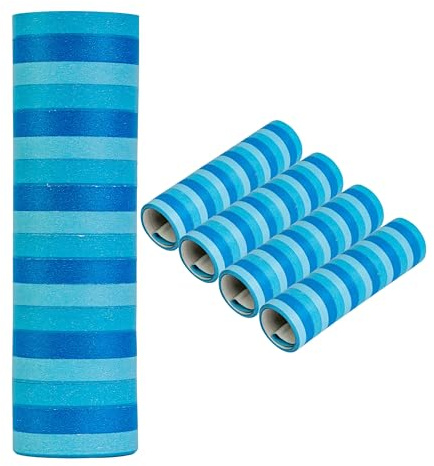 Luftschlangen Set zur Dekoration, Blaues Design, aus Papier, 5 Rollen á 18 Abrissen mit 7 mm Breite und 3 m Länge, Party Deko für Geburtstag, Karneval, Silvester, Girlande Papierschlange, Tischdeko