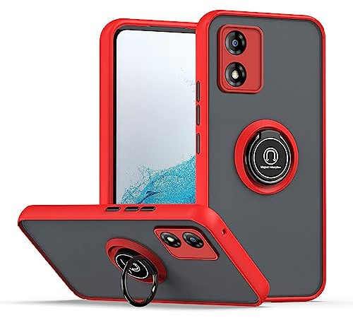 XINYEXIN Funda para Motorola Moto E13, Funda con Soporte de Anillo, TPU + PC Translúcido Anti- Arañazos Carcasa Protectora Antigolpes Case Cover - Rojo