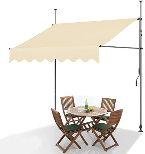 Balkon Markise Ohne Bohren mit Kurbel, 2,5 m Gelenkarmmarkise für Schatten und Regen, Klemmmarkise für Terrasse, Veranda, Fenster, Türen, Sonnenschutz, Kassettenmarkise (Color : Ivory)