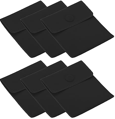 PATIKIL 10x8.5cm Jewelry Pouches with Snap Button, 6 Pack Velvet Jewelry Pouches Portable Soft Storage for Necklace Bracelet Earring Watch Rings Brooch, Black