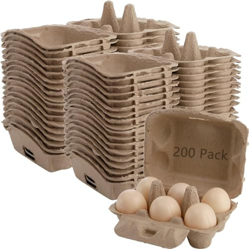 Confezione da 200 cartoni per uova vuoti-Contenitori per la conservazione delle uova in fibra di polpa a 6 celle per la conservazione delle uova per famiglia,fattoria, mercato,campeggio,picnic,viaggi