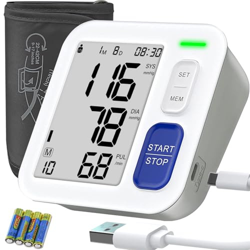 Blood Pressure Monitors for Home Use Upper Arm, Automatic Accurate BP Cuff 9-17 with 4 LCD Screen, 2 x 90 Memory & HR Detection, Digital BP Machine with USB Cable 4 AAA Batteries & Storage Bag