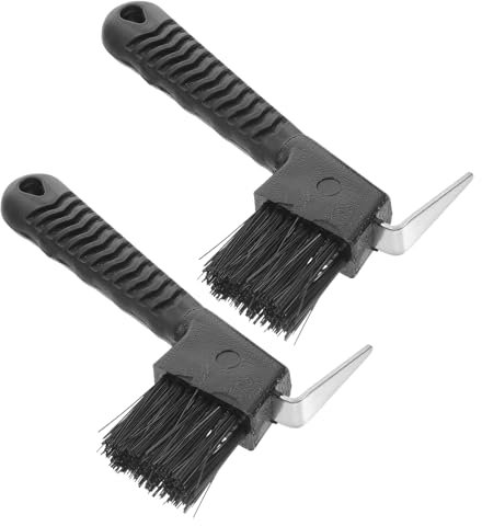 FRCOLOR Horse Hoof Cleaning Brush with Stiff Bristles and Hoof Pick 2pcs Sturdy Grooming Tool for Horses for Stable and Riding Use Random Color