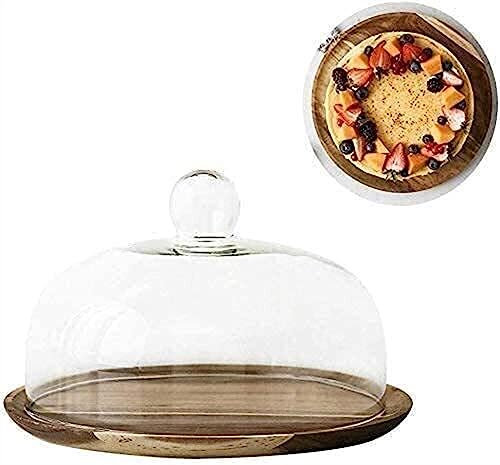 MDybf Cake Stand 6/8/10 Cake Dome Pastry Pizza Preservation Glass Cover Wooden Board Hotel Banquet Dessert Tasting Plate (Size : 10Inch)
