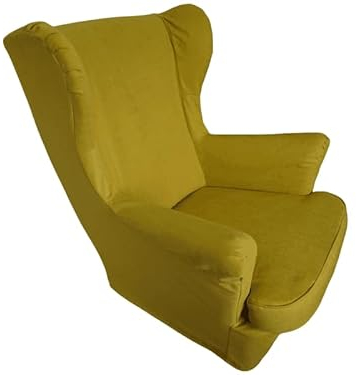 Jacek 2-Teilig Ohrensessel Überzug Strandmon + Fußhocker Bezug, Sessel-Überwürfe Ohrensessel Mode Einfarbig Samt Schonbezüge Bezug Sesselhusse Strandmon Stuhlbezug + Fußhocker Bezug (Gelb)