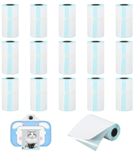 Thermorollen 15 Rollen 57 x 30 mm Thermopapier für Kinder Selbstklebende Mini Drucker Sticker, Kinderkamera Thermodruckpapier Aufkleber Thermopapierrollen für Mini Mobiler Fotodrucker