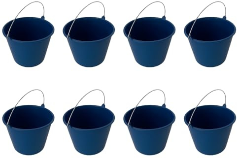 KEROPPA Cubo de Goma 16 L, Pack 8 Uds, Con Asa Metálica, Uso Doméstico Para Limpieza, Transporte o Almacenamiento, Fabricado en España, Azul
