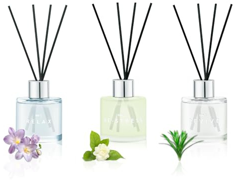 DIUFJAG Profumatore per Ambienti 3 Pack 50ml Fresia/Gelsomino Tè Bianco/Citronella Zenzero,Diffusore Profumo Ambiente con 12 Bastoncini,per Bagno,Appartamento,Decorazione Della Casa