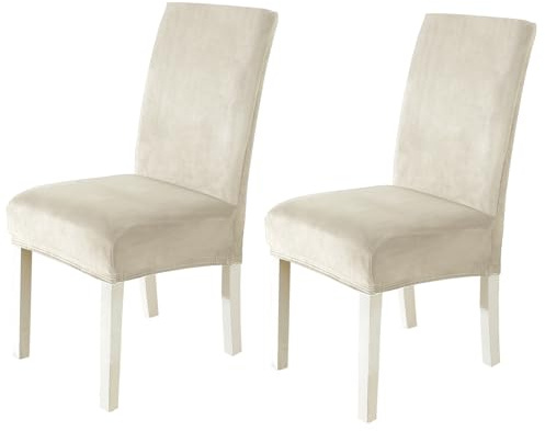 CYCMACO Stuhlhussen Samt 2er Set, Stretch Stuhlüberzieher, Stuhlbezug Schwingstuhl, Hussen Für Stühle Hochlehner, Stuhlbezüge Kratzfest, Universal Chair Cover Waschbarer, Beige