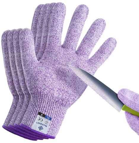 Numjot Cutting Gloves, Food Grade Level 5 Protection, Safety Kitchen Cut Gloves for Oyster Shucking, Fish Fillet Processing, Mandolin Slicing, Meat Cutting and Wood Carving. (Violet-Medium 2 Pairs)