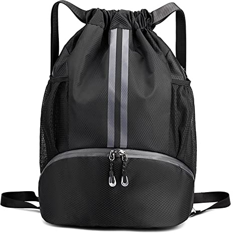 Veki Sacca Sportiva Palestra con Coulisse, Borsa Palestra Sportiva Impermeabile, Sacca Zaino per Uomo e Donna, Zaino Palestra con Scomparto per Scarpe, Borsa da Palla per Basket, Calcio (Nero)