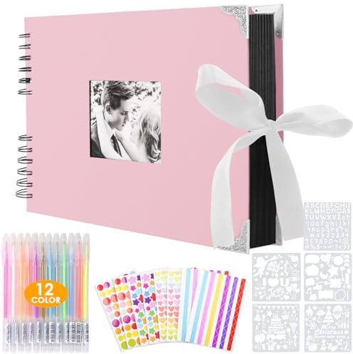 Album Photo à Personnaliser Soi-Même 80 Pages Scrapbooking Vintage Album Souvenir pour Bébé Famille Anniversaire Saint Valentin Mariage Noël Cadeau, Rose