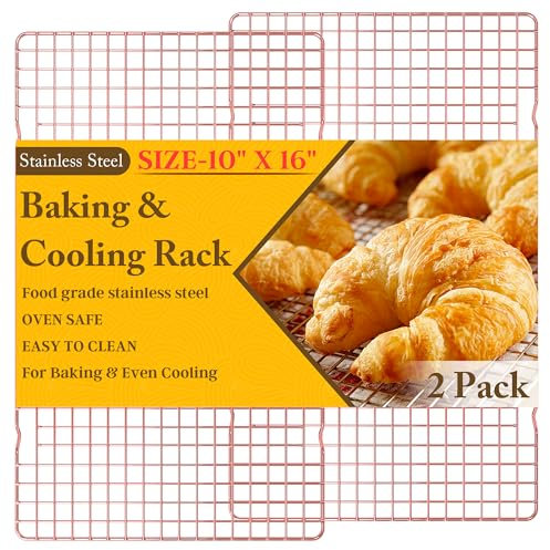 2PCS Cooling Racks for Cooking and Baking - 10 x 16Heavy Duty Stainless Steel Wire Rack for Baking, Grilling, Roasting - Oven & Dishwasher Safe - Fits Half Sheet Pan（Rose Gold）