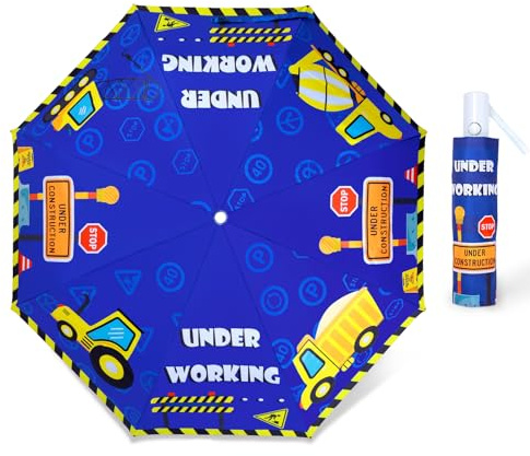 Kids Folding Umbrella Auto Open/Close Anti-rebound Safe Design UV Resistant Automatic Children Travel Umbrellas 8 Rib Reinforced Canopy 360° Reflective Strip Lightweight Cute Umbrella for Girls & Boys