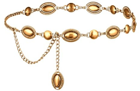 JIEYAO Damen Western Concho Kettengürtel Boho Taillengürtel Verstellbare Metall Langer Gürtel Körperkette Taillengürtel Cowgirl Gürtel für Kleid Jeans (Gold)