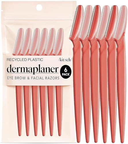 Kitsch Dermaplane Rasoio per viso per donne e uomini, rasoio per sopracciglia e viso, rasoio esfoliante per il viso e strumento per la cura della pelle, per una pelle più liscia, corallo, 6 pezzi