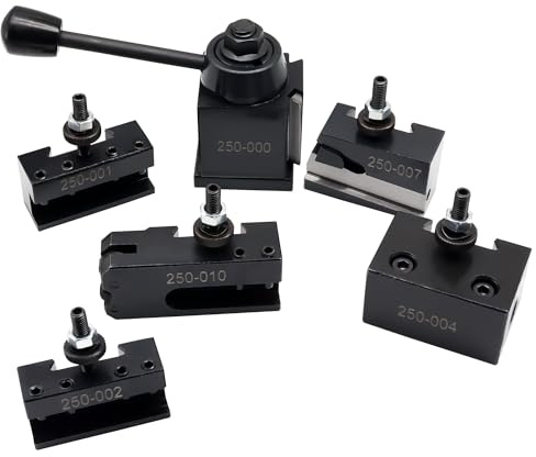 6Pcs OXA 250-000 Quick Change Tool Post Set, Lathe Tool Holder Kit | Fit for 6-8 Lathe Swing, with 250-001/002/004/007/010 Steel Turning Clamps
