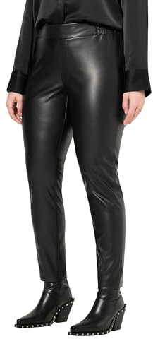 Ulla Popken Femme Grandes Tailles Pantalon en Simili-Cuir, matière Stretch et Taille élastique. Coupe Slim Fit. Noir 56 830959100-54