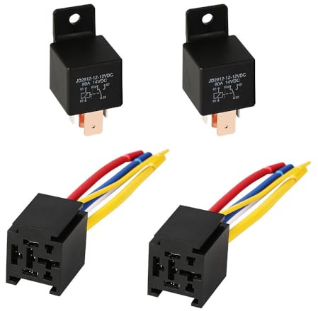 2Pcs 12V 80A Relais 5 Pin KFZ Schaltrelais mit Kabeln | 5-Pin Anschluss，Mit Anschlusskabeln