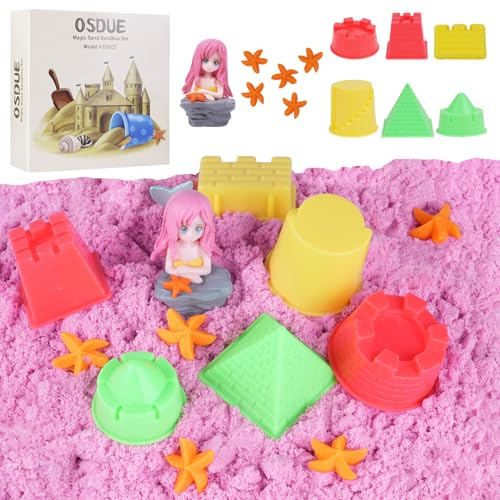 OSDUE Sand Sandbox Set, Zaubersand set mädchen Sand Meerjungfrau mit Schlossformen und Sandwerkzeug Sensorisch Zaubersand Magic Geschenk für Kinder ab 3 Jahren