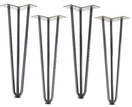 SOTECH 4 x Haarnadelbeine Industrial Look Rohstahl klar lackiert 406 mm | 3 Streben Hairpin Legs Baustahloptik Möbelfüße für Couchtische und Bänke Tischbein