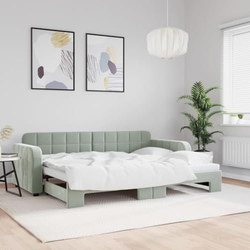 OHOOWOO Tagesbett Ausziehbar Hellgrau 80x200 cm Samt,2in1 Ausziehbares Tagesbett: Bequemes Sofa und Doppelbett in Einem