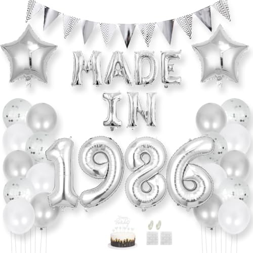 Daimay Happy 39 Birthday Balloon Banner Decorations Silver MADE IN 1986 Aluminum Foil Letters Balloons Latex Confetti Balloons Triangle Flag Party Supplies Cake Topper for Men Women Photo Props