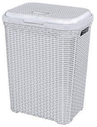 Cesto para Ropa 65L - Envio 24h - con Asas y Tapa, pongotodo Rattan de plástico duro. Cubo para plancha, Almacenaje de juguetes, herramientas o Multiusos. Ligero y Resistente. (Blanco, 65 L)