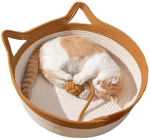 Rattan Katzenhütte Katzenhöhle Katzenbett, Katzenkorb Zum, Katzenbett Waschbar, Niedliches Kratznest Für Katzenohren, Handgewebt Und Kratzfest, Atmungsaktives, S